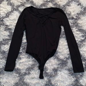 Long sleeve crossed black body suit